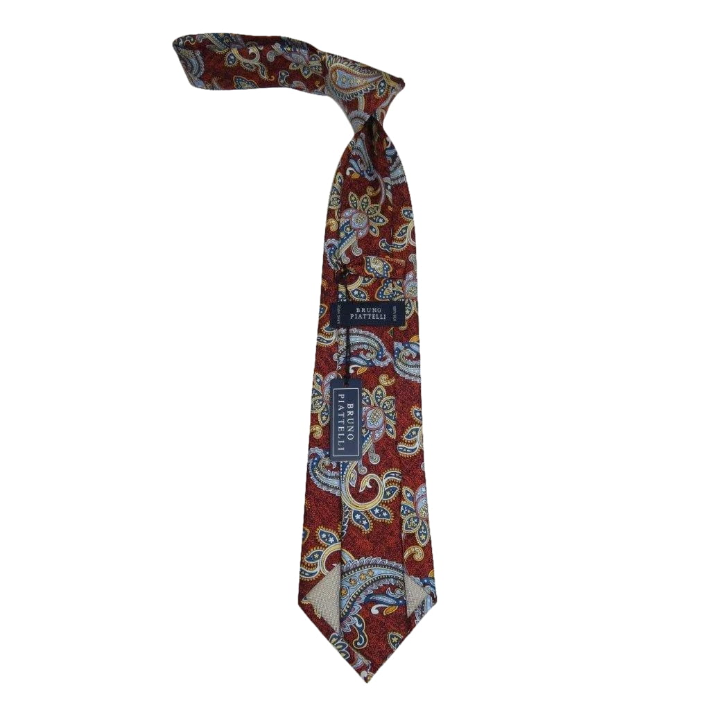 Men's 100% Silk Necktie By Bruno Piattelli Paisley Floral Fancy BP23 Cognac Blue - J.Valintin Men's Wear Legend - BP23