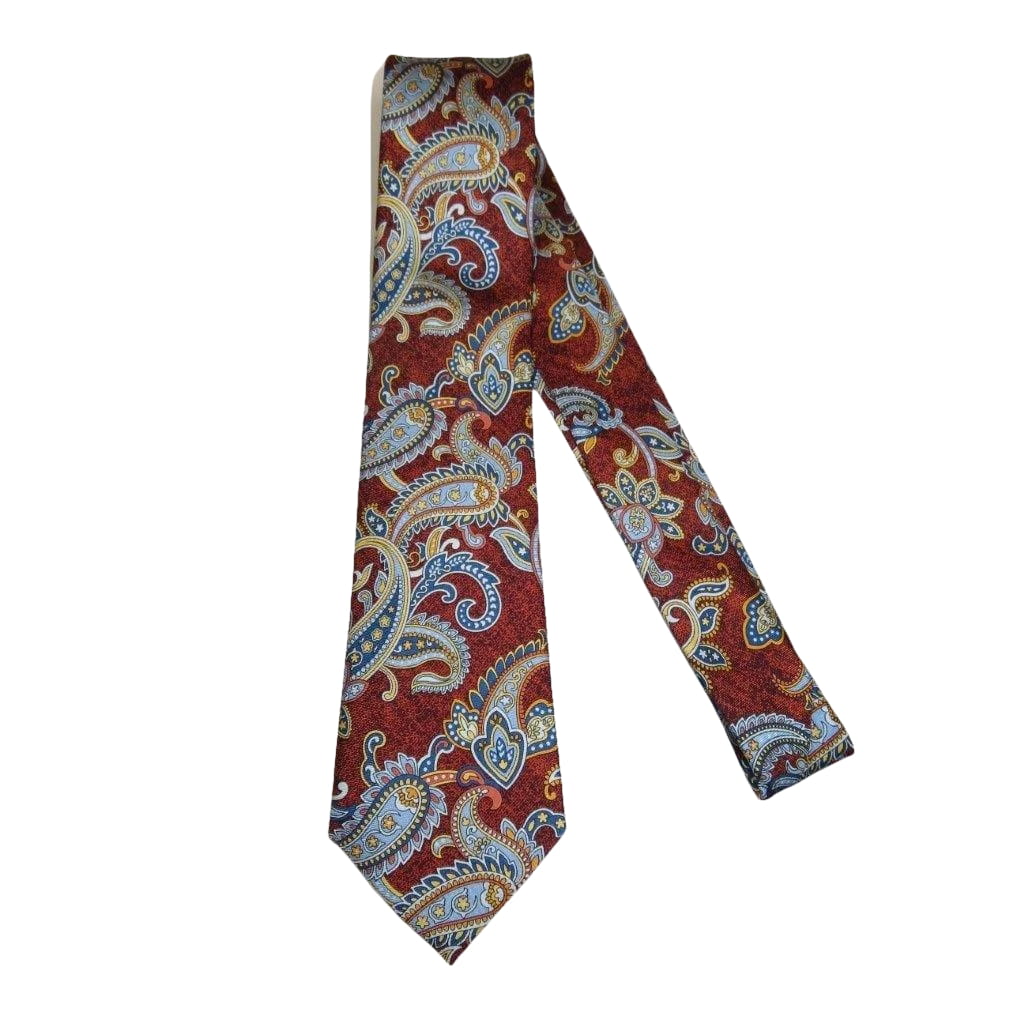 Men's 100% Silk Necktie By Bruno Piattelli Paisley Floral Fancy BP23 Cognac Blue - J.Valintin Men's Wear Legend - BP23