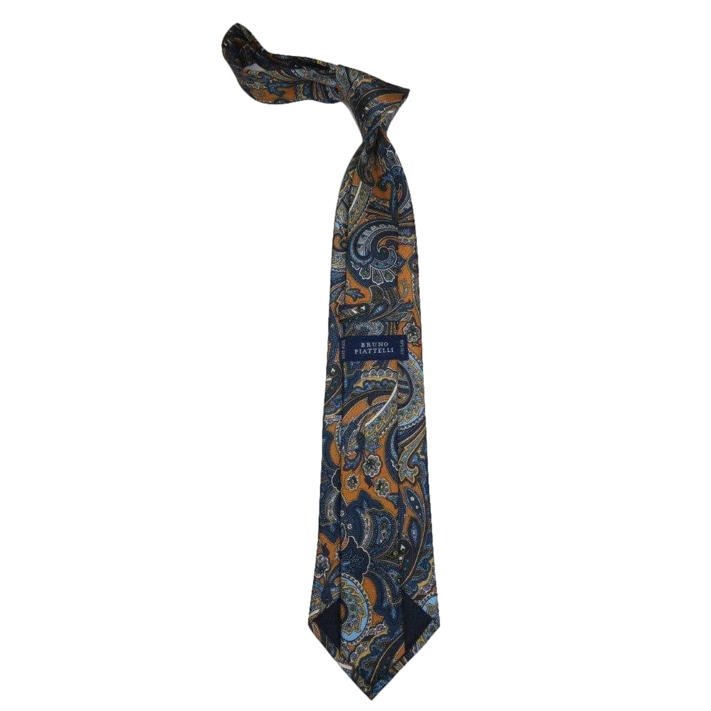Men's 100% Silk Necktie By Bruno Piattelli Paisley Floral Fancy BP24 Peach Blue - J.Valintin Men's Wear Legend - BP24