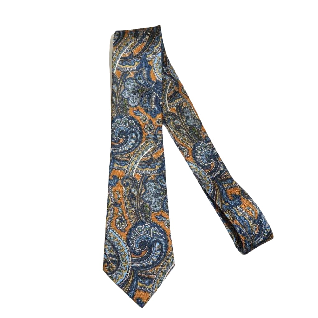 Men's 100% Silk Necktie By Bruno Piattelli Paisley Floral Fancy BP24 Peach Blue - J.Valintin Men's Wear Legend - BP24