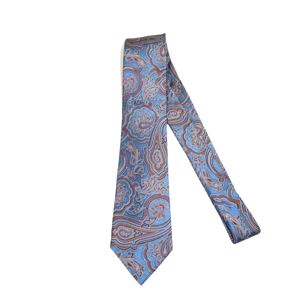 Men's 100% Silk Necktie By Bruno Piattelli Paisley Floral Fancy BP27 Blue Brown - J.Valintin Men's Wear Legend - BP27