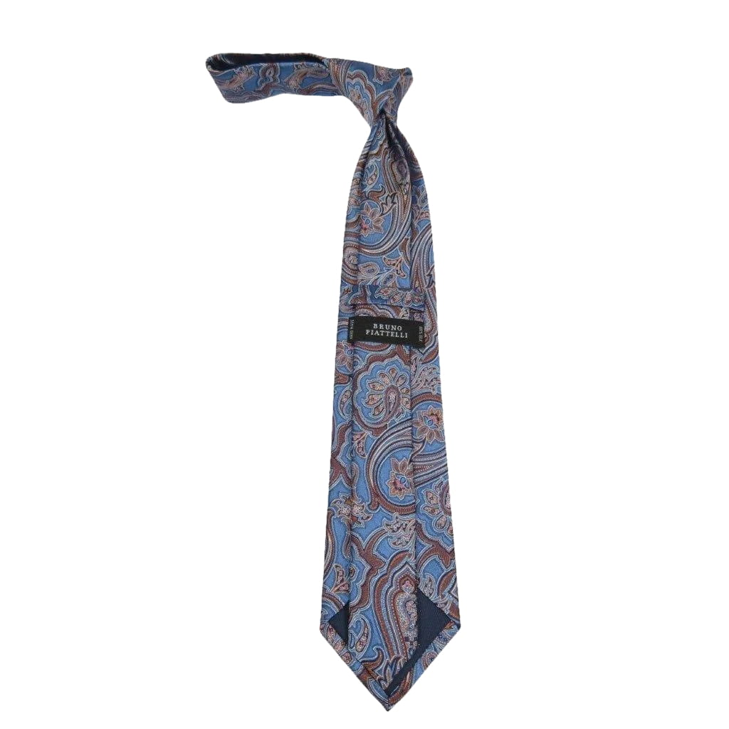 Men's 100% Silk Necktie By Bruno Piattelli Paisley Floral Fancy BP27 Blue Brown - J.Valintin Men's Wear Legend - BP27