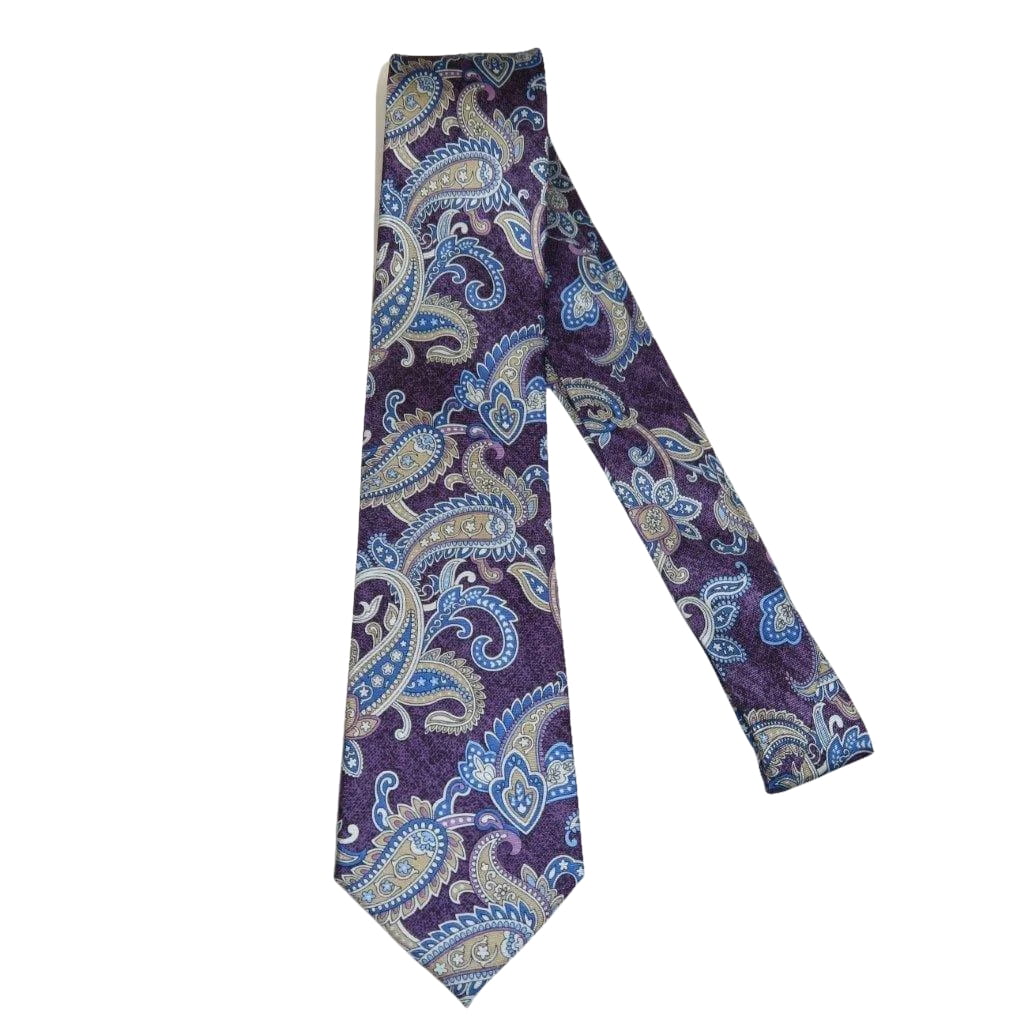 Men's 100% Silk Necktie By Bruno Piattelli Paisley Floral Fancy BP3 Plum Blue - J.Valintin Men's Wear Legend - BP3