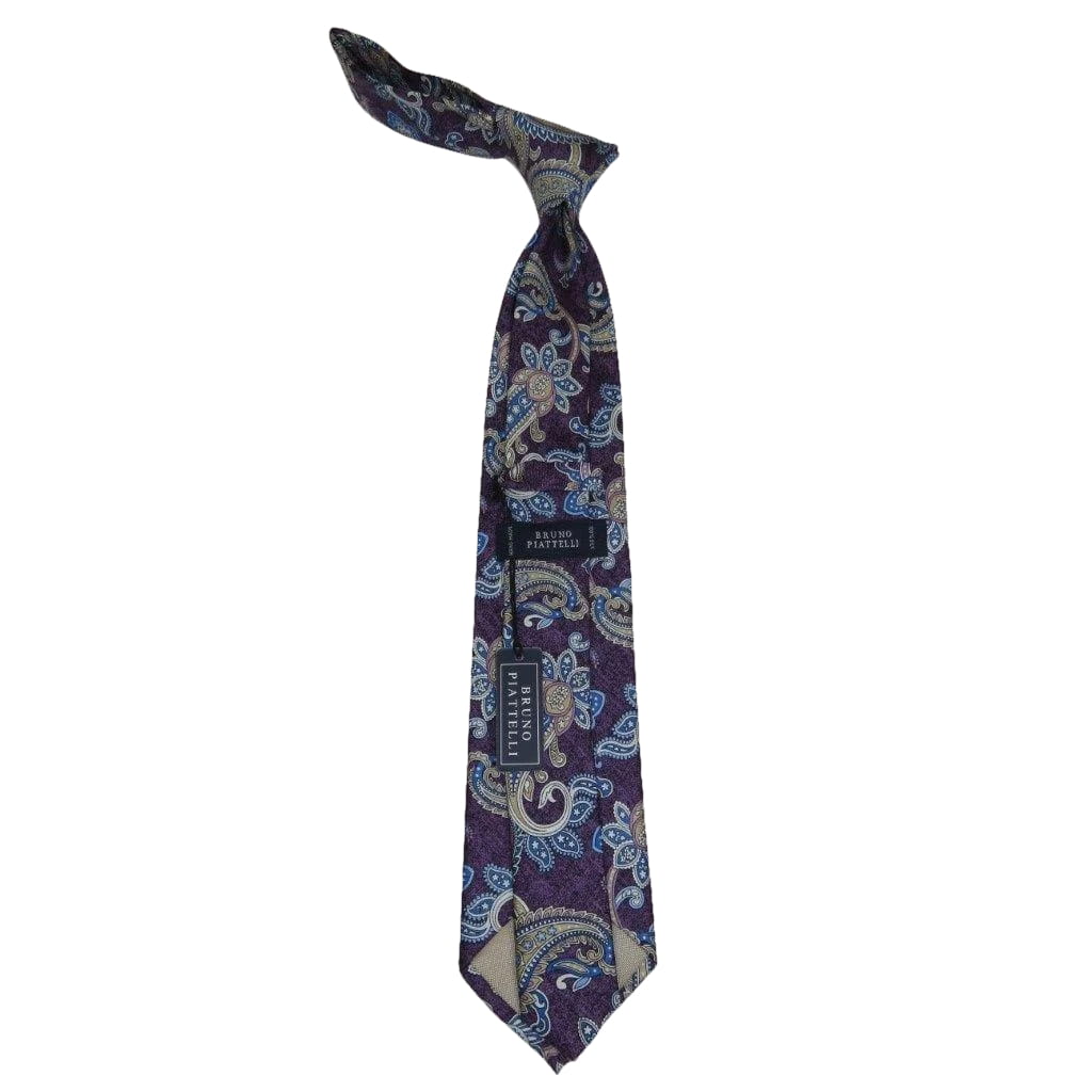 Men's 100% Silk Necktie By Bruno Piattelli Paisley Floral Fancy BP3 Plum Blue - J.Valintin Men's Wear Legend - BP3