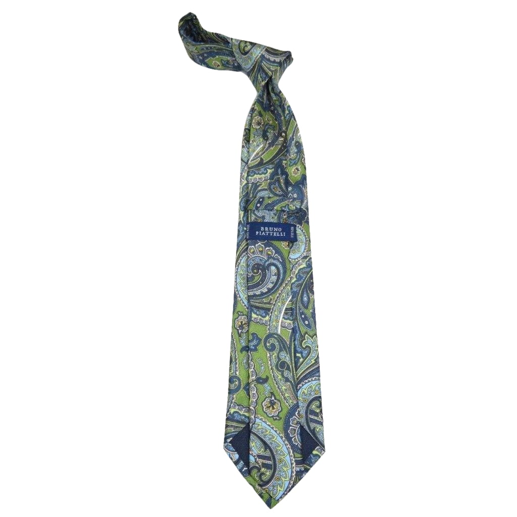 Men's 100% Silk Necktie By Bruno Piattelli Paisley Floral Fancy BP4 Green Blue - J.Valintin Men's Wear Legend - BP4
