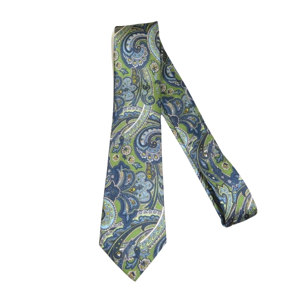 Men's 100% Silk Necktie By Bruno Piattelli Paisley Floral Fancy BP4 Green Blue - J.Valintin Men's Wear Legend - BP4
