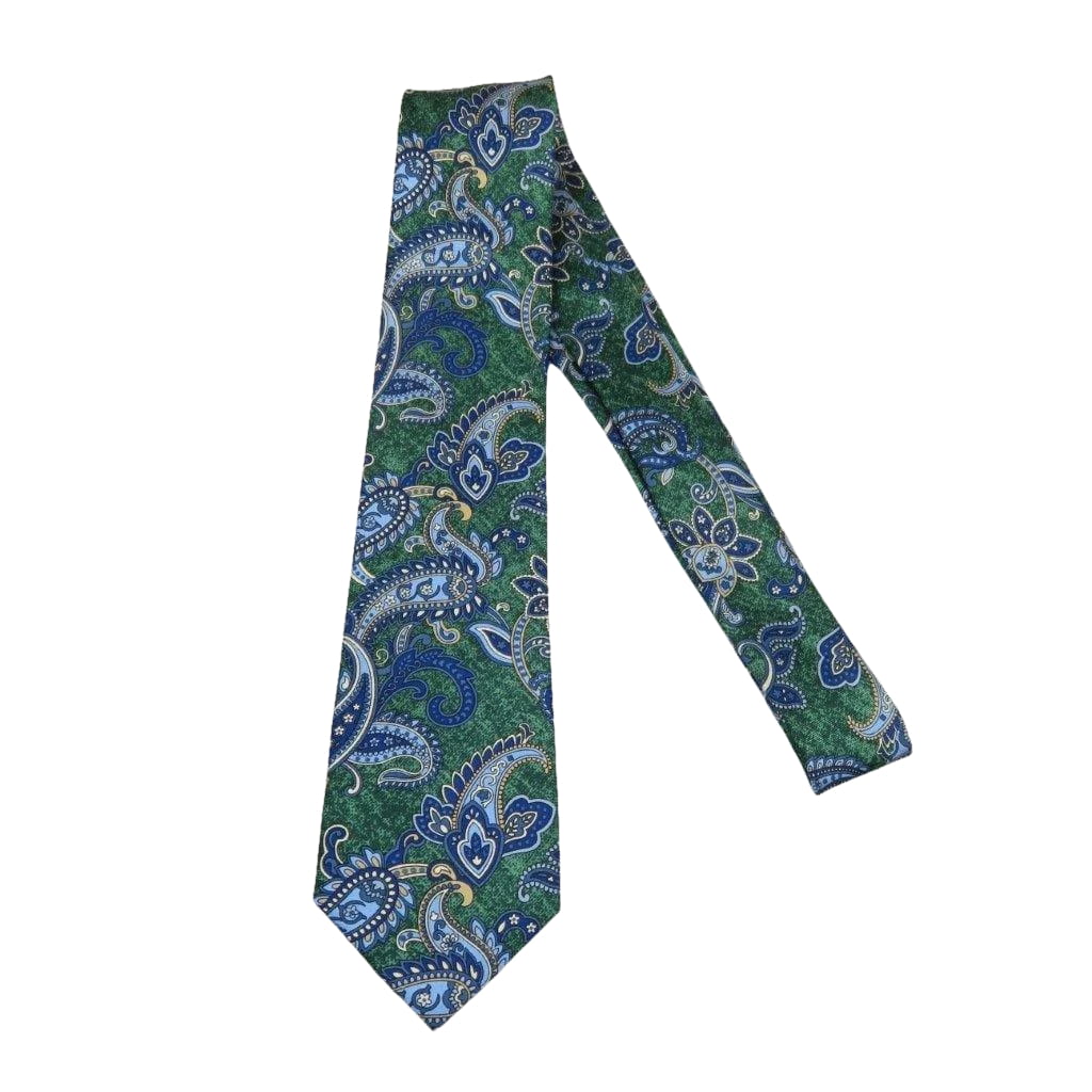 Men's 100% Silk Necktie By Bruno Piattelli Paisley Floral Fancy BP5 Green Blue - J.Valintin Men's Wear Legend - BP5