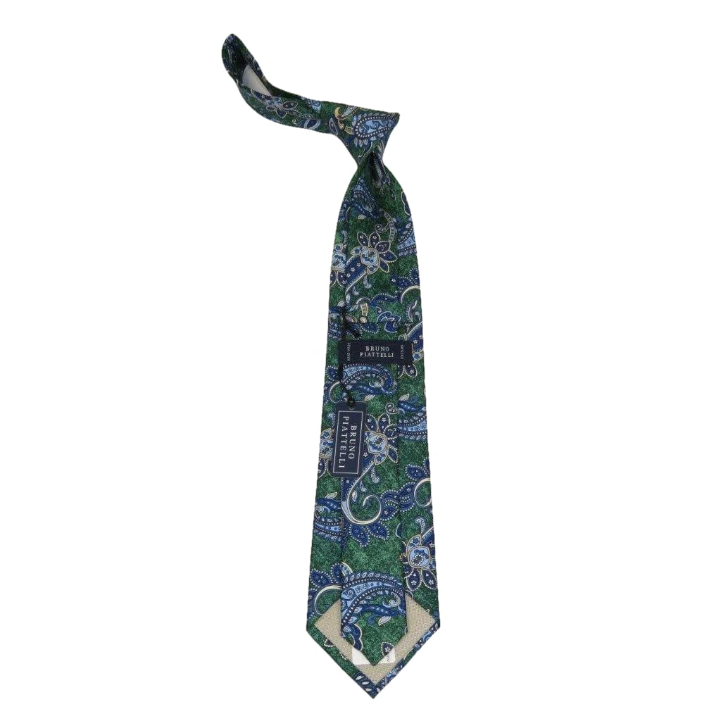 Men's 100% Silk Necktie By Bruno Piattelli Paisley Floral Fancy BP5 Green Blue - J.Valintin Men's Wear Legend - BP5