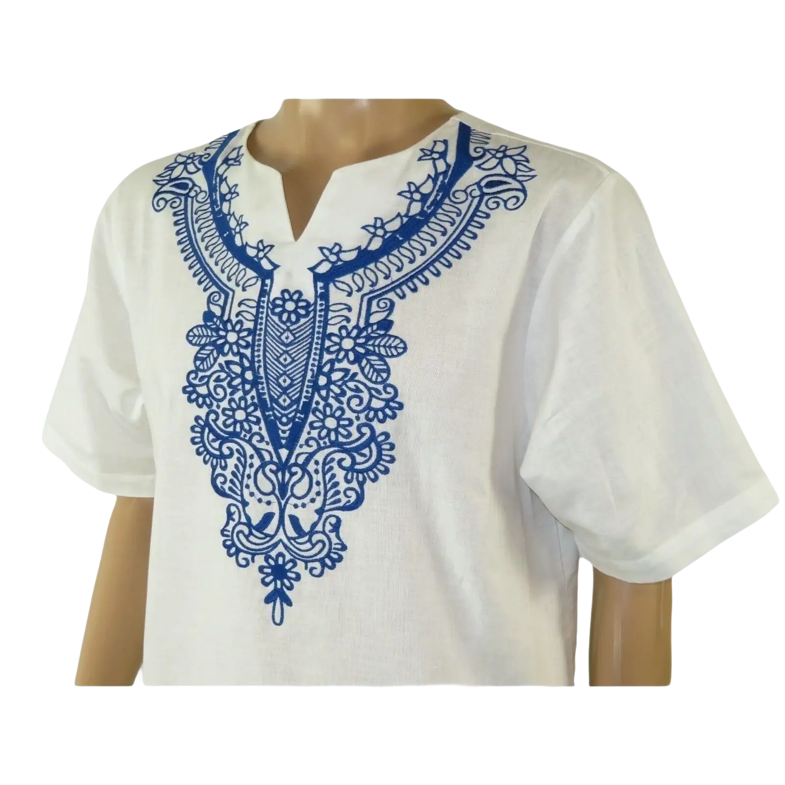 Mens 2pc Stacy Adams leisure suit Linen Cotton With Embroidery 3670 White Blue - J.Valintin Men's Wear Legend - 95936