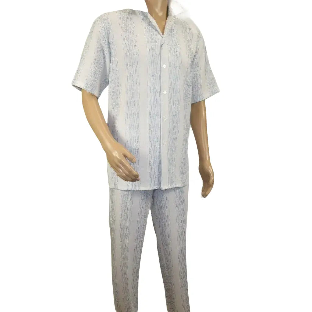 Men's 2pc Walking Leisure Suit by Royal Diamond T2004 White Blue Size Large - J.Valintin Men's Wear Legend - T2004 - Large