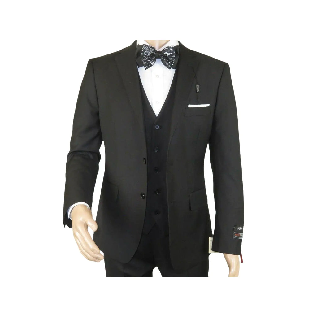 Mens Angelo Rossi 3PC vested Formal or Business Suit poly Rayon 320 Black - J.Valintin Men's Wear Legend - 1719