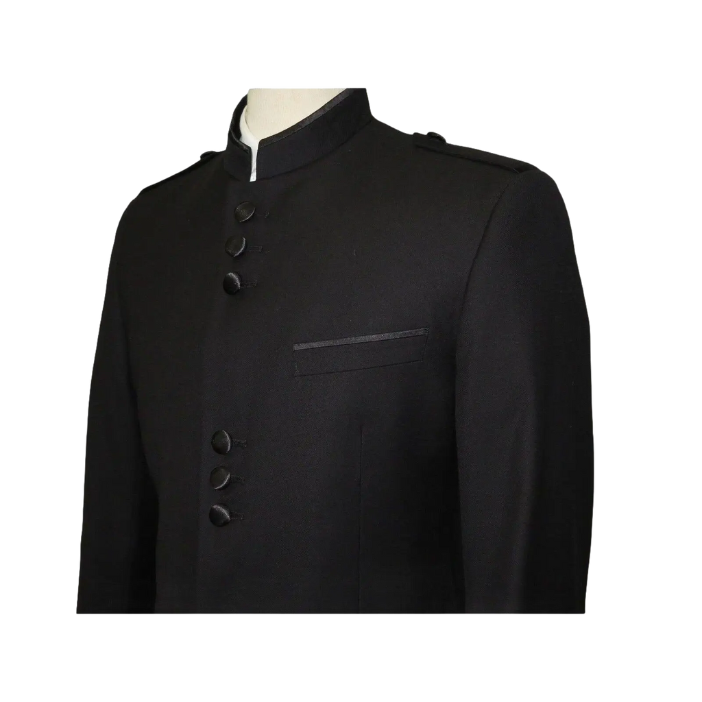 Mens Apollo King Banded Collarless suit Chinese Mandarin Wide leg AG91 Black - J.Valintin Men's Wear Legend - 31703
