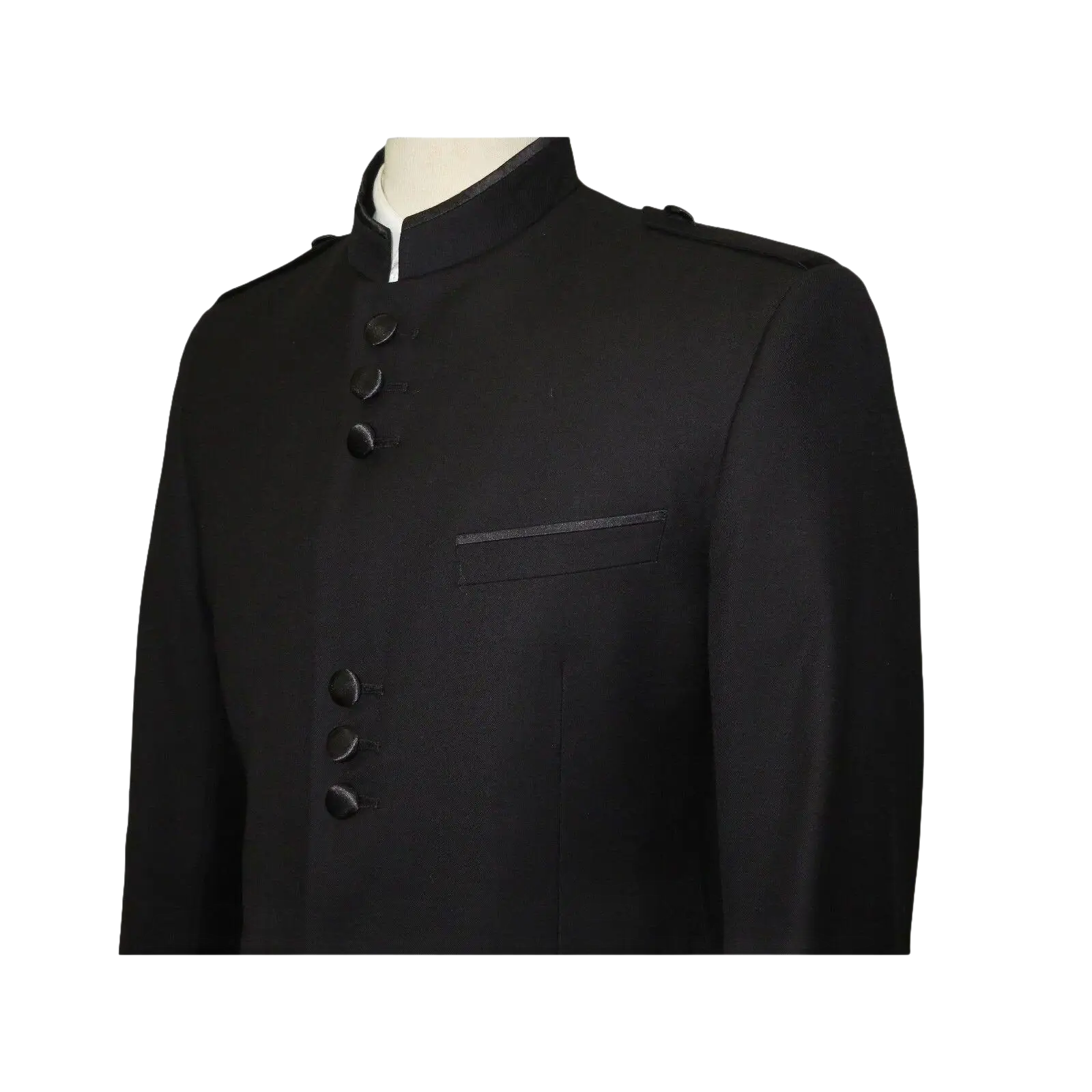Mens Apollo King Banded Collarless suit Chinese Mandarin Wide leg AG91 Black - J.Valintin Men's Wear Legend - 31703