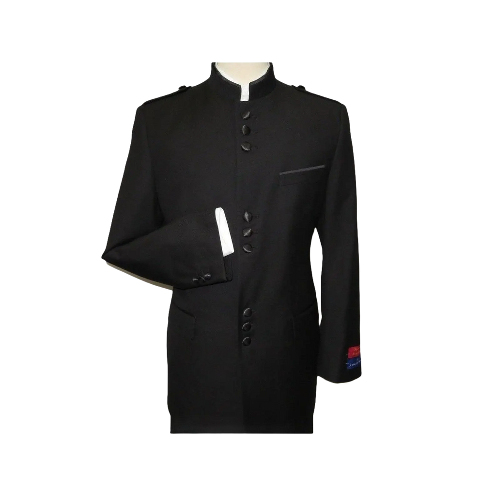 Mens Apollo King Banded Collarless suit Chinese Mandarin Wide leg AG91 Black - J.Valintin Men's Wear Legend - 31703