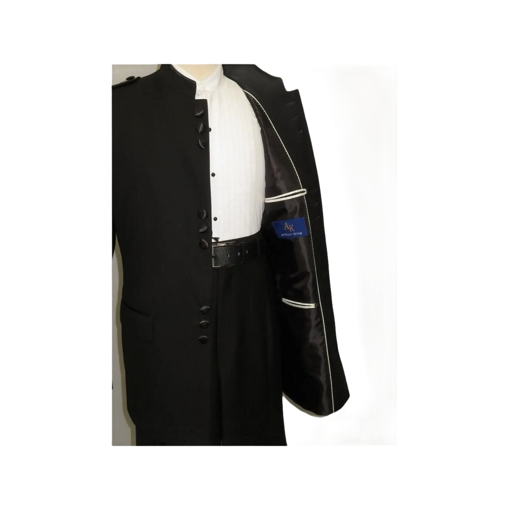 Mens Apollo King Banded Collarless suit Chinese Mandarin Wide leg AG91 Black - J.Valintin Men's Wear Legend - 31703