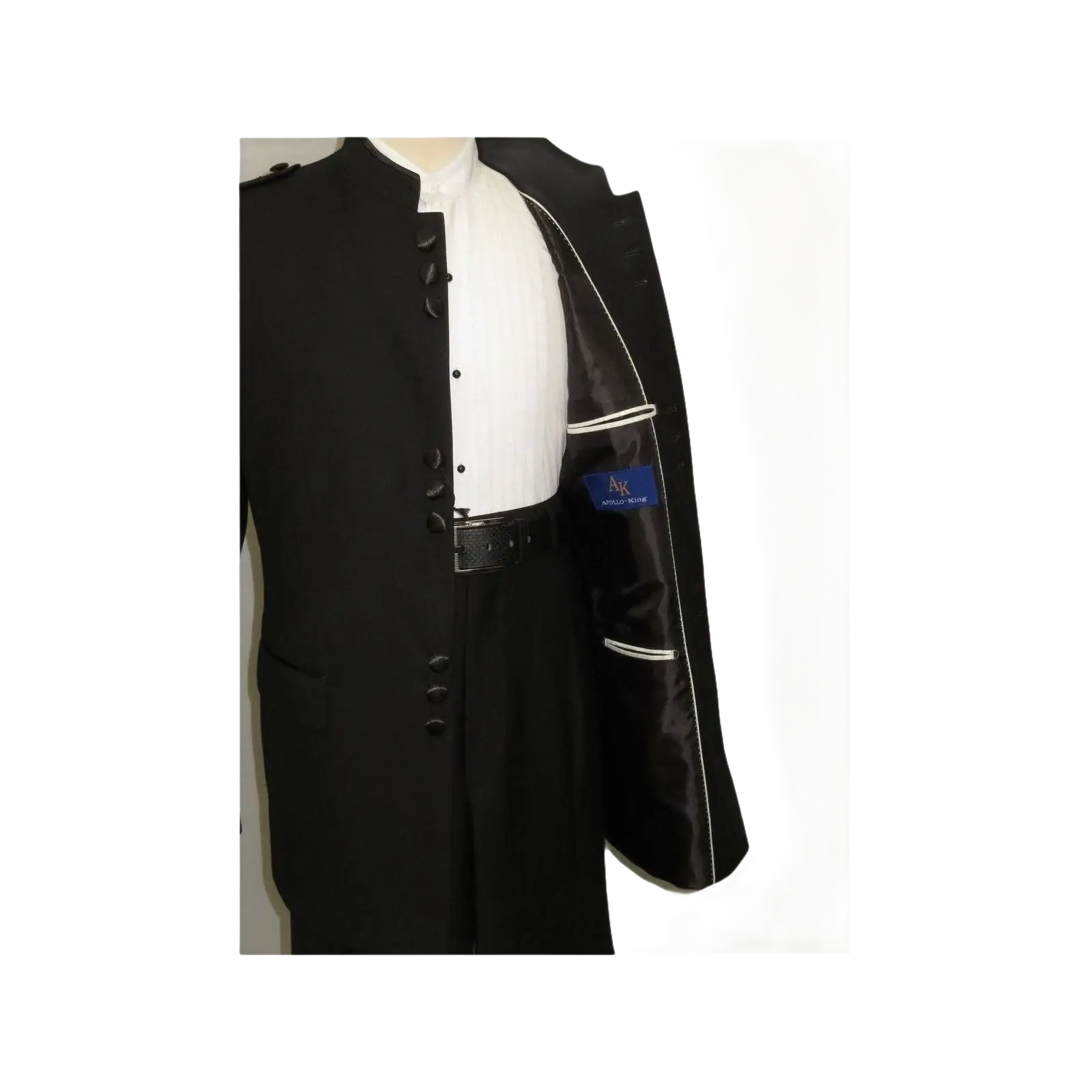 Mens Apollo King Banded Collarless suit Chinese Mandarin Wide leg AG91 Black - J.Valintin Men's Wear Legend - 31703
