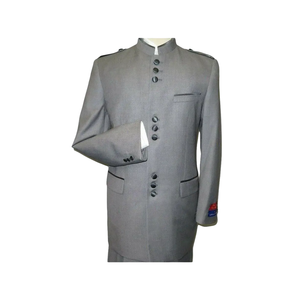 Mens Apollo King Banded Collarless suit Chinese Mandarin Wide leg AG93 Gray - J.Valintin Men's Wear Legend - 31637