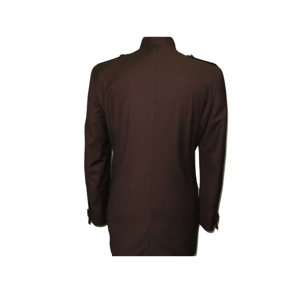Mens Apollo King Banded Collarless suit Chinese Mandarin Wide leg AG94 Brown - J.Valintin Men's Wear Legend - 31685