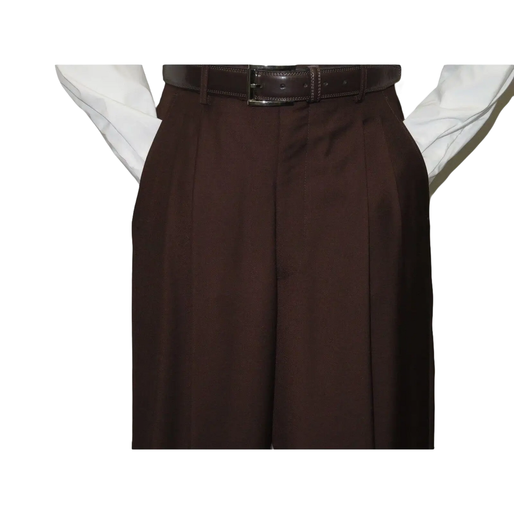 Mens Apollo King Banded Collarless suit Chinese Mandarin Wide leg AG94 Brown - J.Valintin Men's Wear Legend - 31685