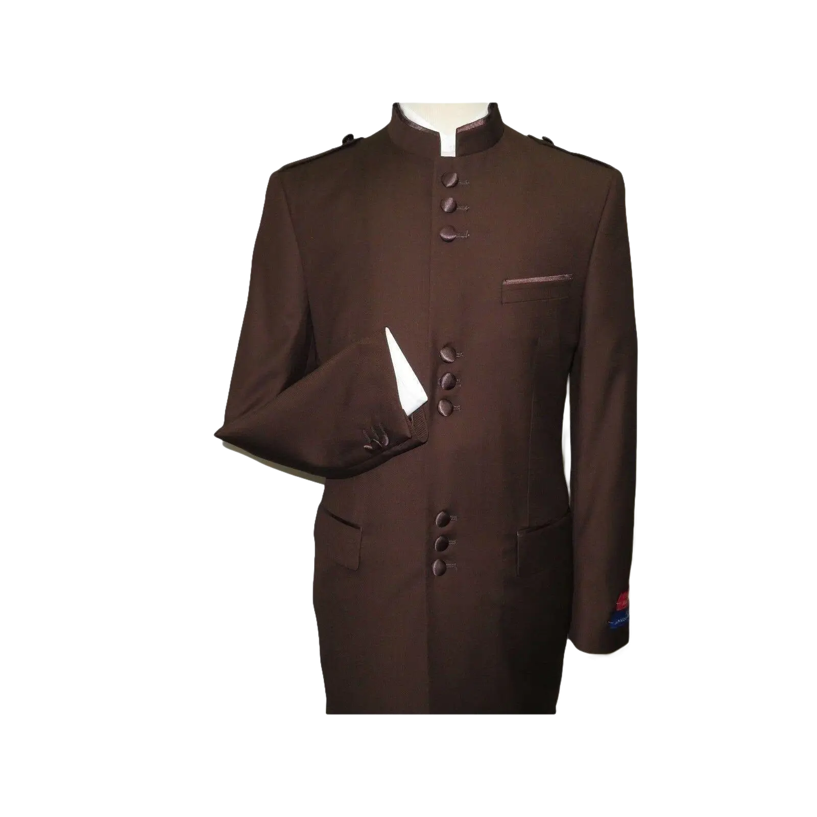 Mens Apollo King Banded Collarless suit Chinese Mandarin Wide leg AG94 Brown - J.Valintin Men's Wear Legend - 31685