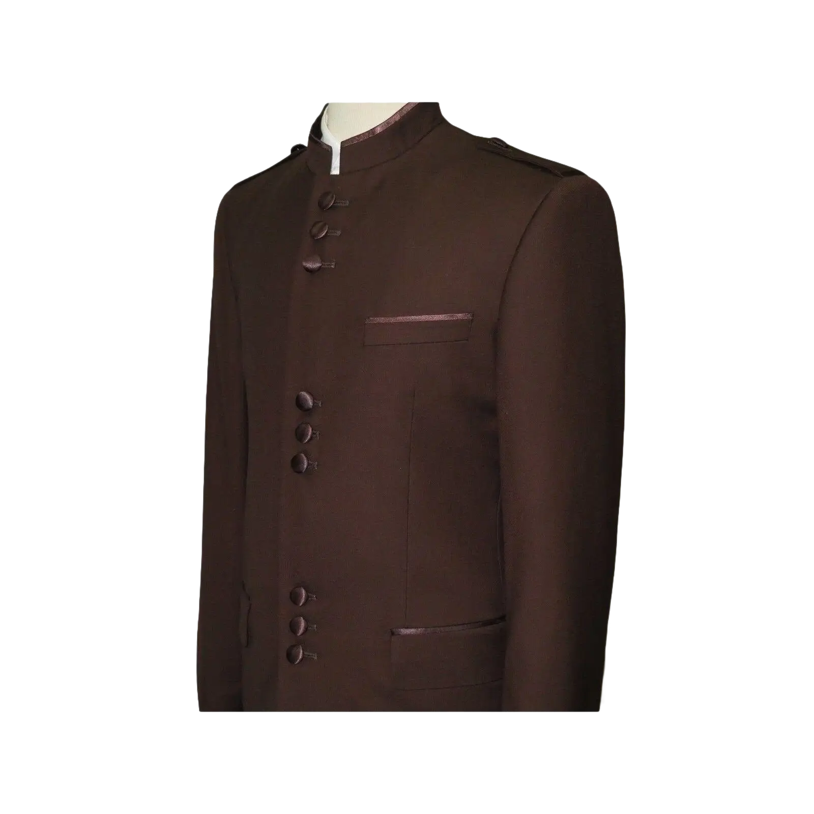 Mens Apollo King Banded Collarless suit Chinese Mandarin Wide leg AG94 Brown - J.Valintin Men's Wear Legend - 31685