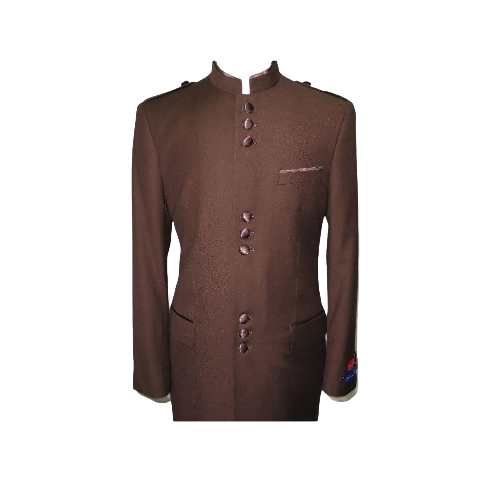 Mens Apollo King Banded Collarless suit Chinese Mandarin Wide leg AG94 Brown - J.Valintin Men's Wear Legend - 31685