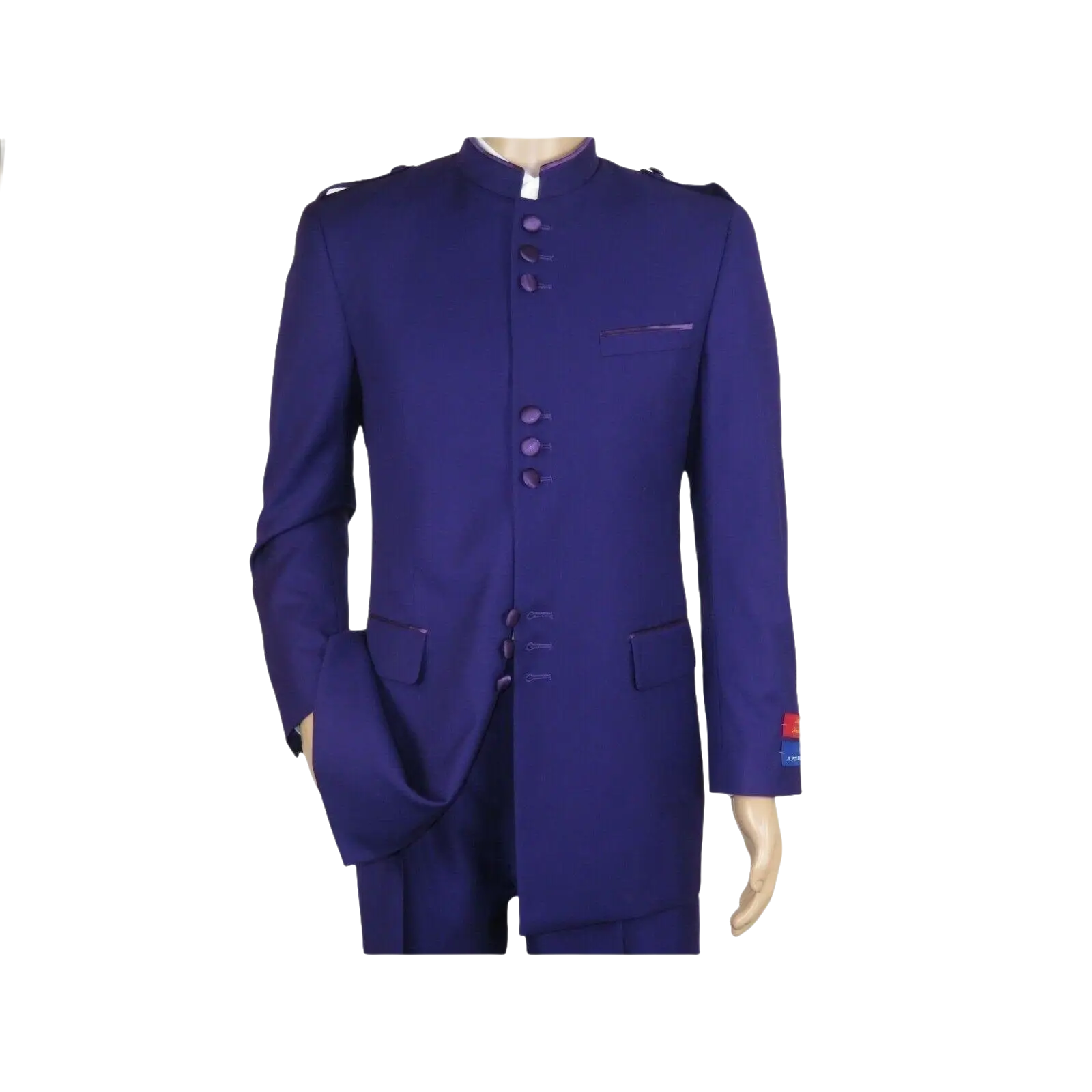 Mens Apollo King Banded Collarless suit Chinese Mandarin Wide leg AG95 Purple - J.Valintin Men's Wear Legend - 74411