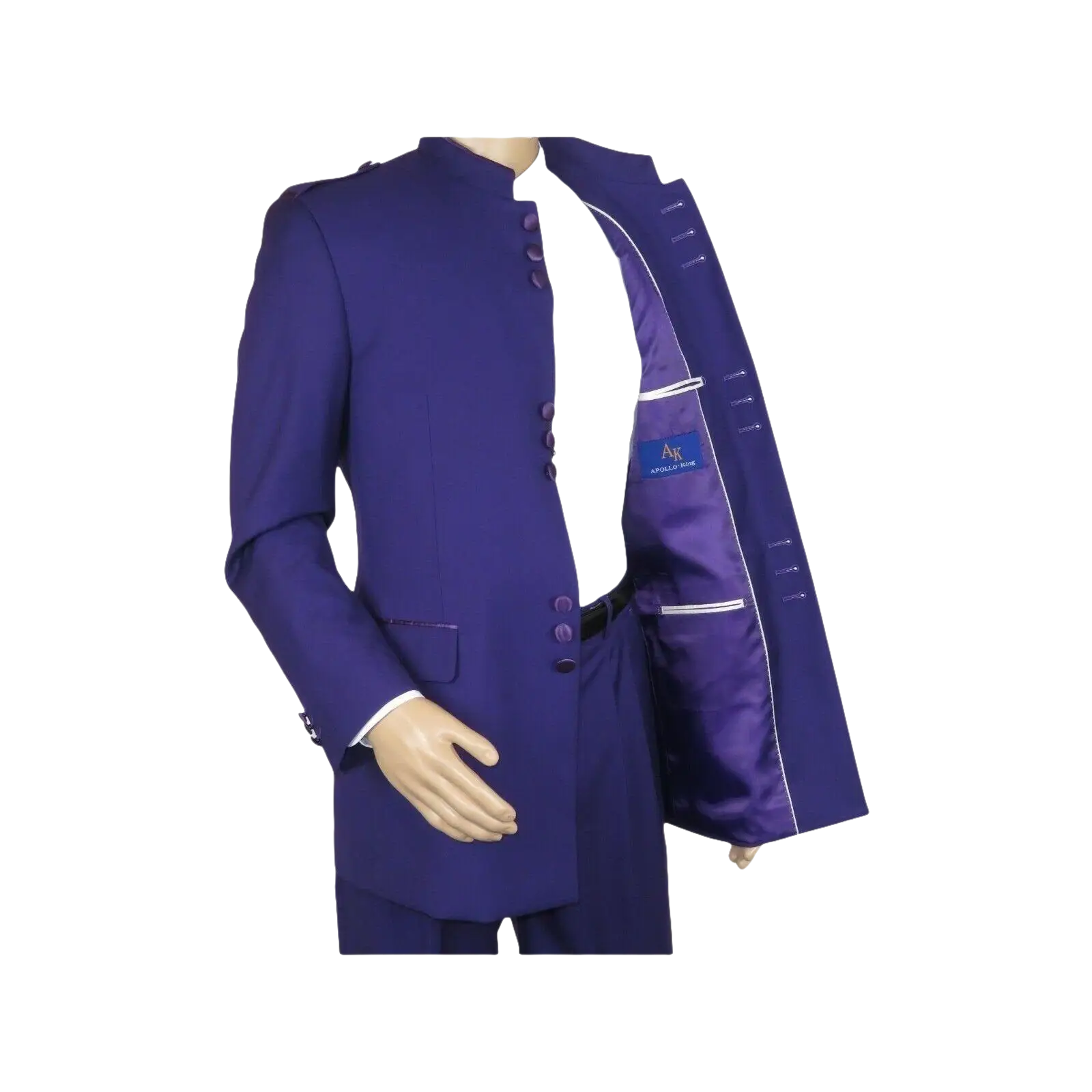 Mens Apollo King Banded Collarless suit Chinese Mandarin Wide leg AG95 Purple - J.Valintin Men's Wear Legend - 74411