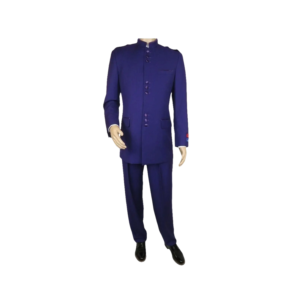Mens Apollo King Banded Collarless suit Chinese Mandarin Wide leg AG95 Purple - J.Valintin Men's Wear Legend - 74411