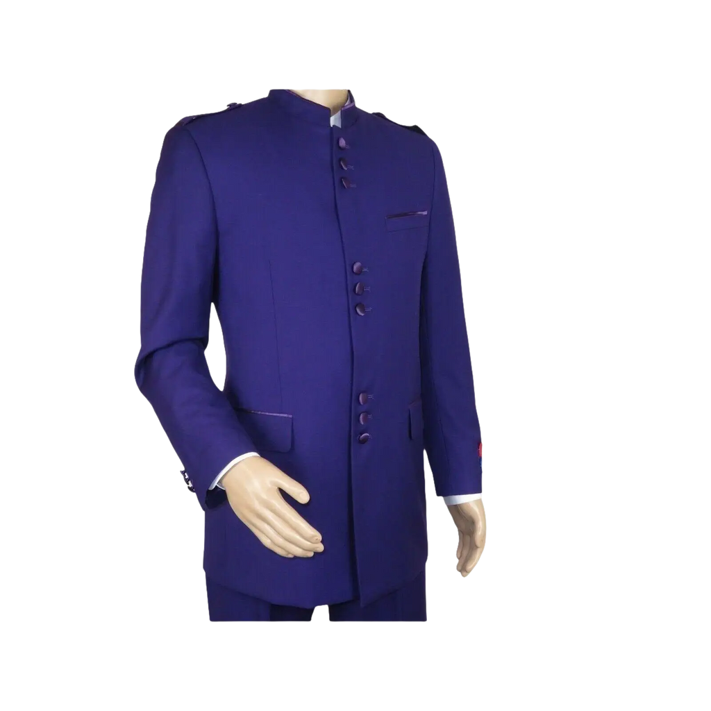 Mens Apollo King Banded Collarless suit Chinese Mandarin Wide leg AG95 Purple - J.Valintin Men's Wear Legend - 74411