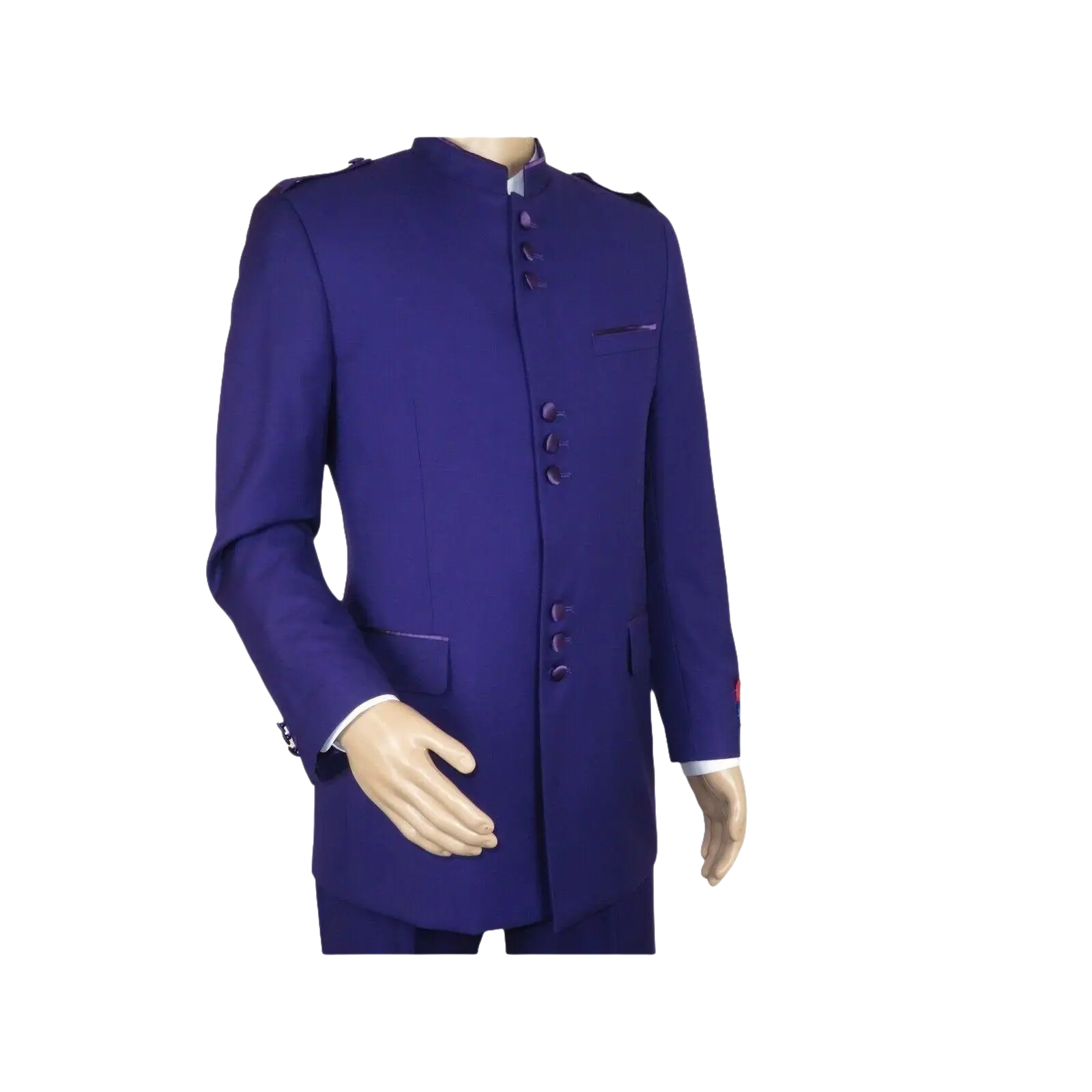 Mens Apollo King Banded Collarless suit Chinese Mandarin Wide leg AG95 Purple - J.Valintin Men's Wear Legend - 74411