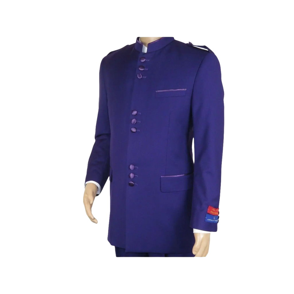 Mens Apollo King Banded Collarless suit Chinese Mandarin Wide leg AG95 Purple - J.Valintin Men's Wear Legend - 74411