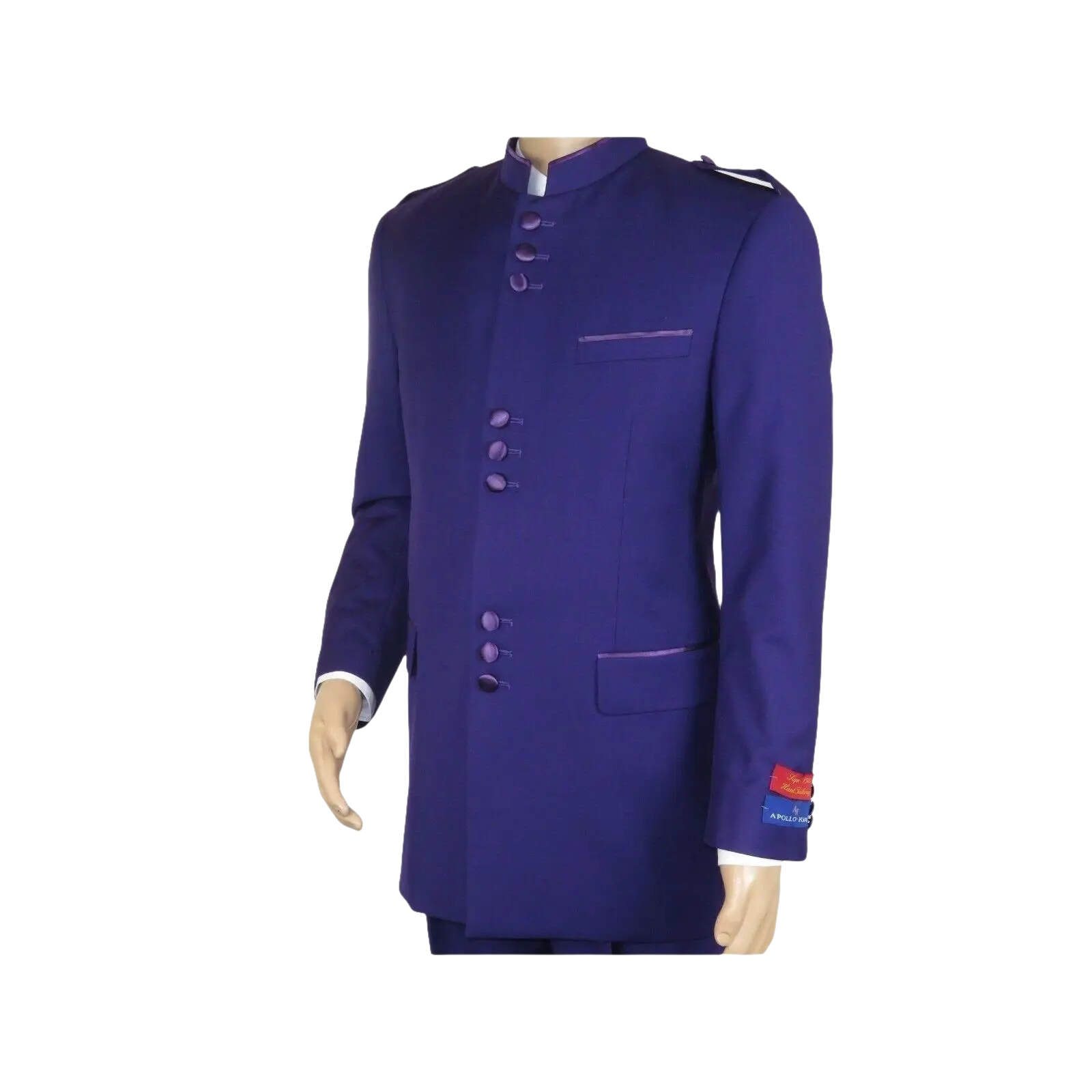 Mens Apollo King Banded Collarless suit Chinese Mandarin Wide leg AG95 Purple - J.Valintin Men's Wear Legend - 74411