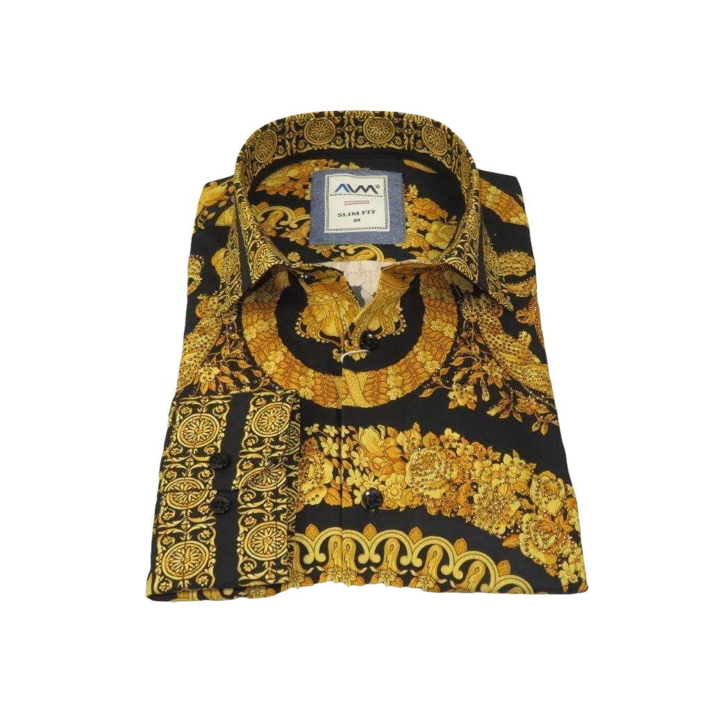 Men's AVM Crystal Shirt Medallion Medusa Cotton Turkey Slim Fit 9628 - 01 Gold - J.Valintin Men's Wear Legend - 9628 - 01 Gold - M