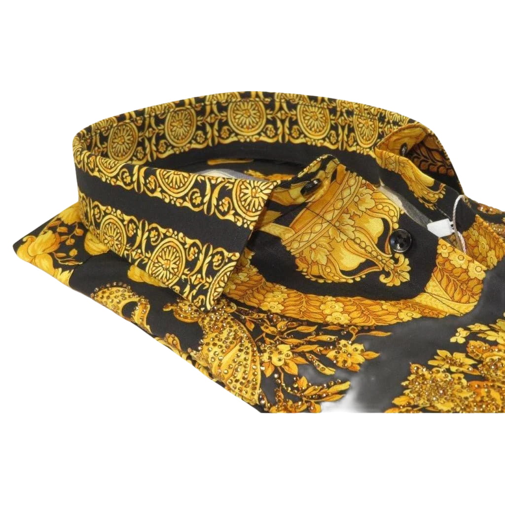 Men's AVM Crystal Shirt Medallion Medusa Cotton Turkey Slim Fit 9628 - 01 Gold - J.Valintin Men's Wear Legend - 9628 - 01 Gold - M