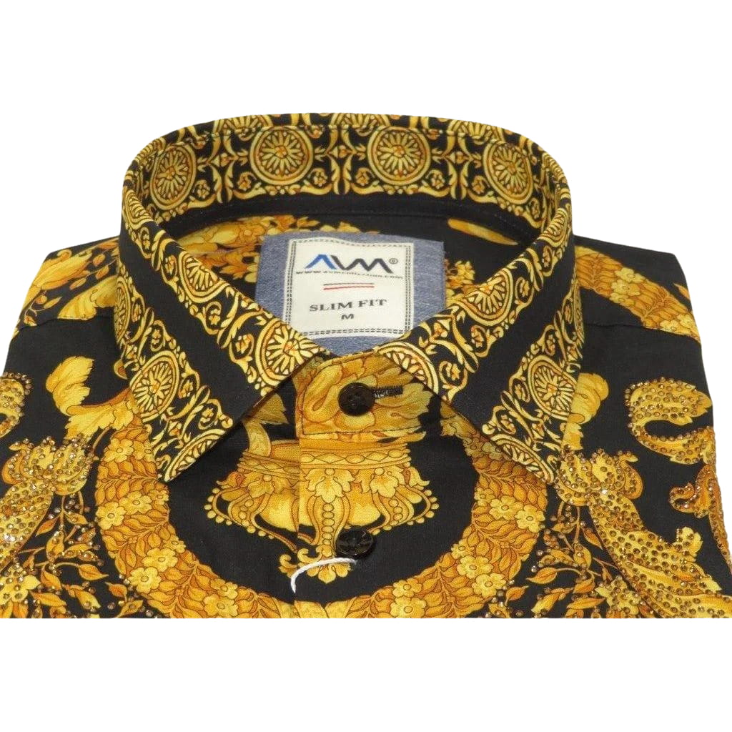 Men's AVM Crystal Shirt Medallion Medusa Cotton Turkey Slim Fit 9628 - 01 Gold - J.Valintin Men's Wear Legend - 9628 - 01 Gold - M