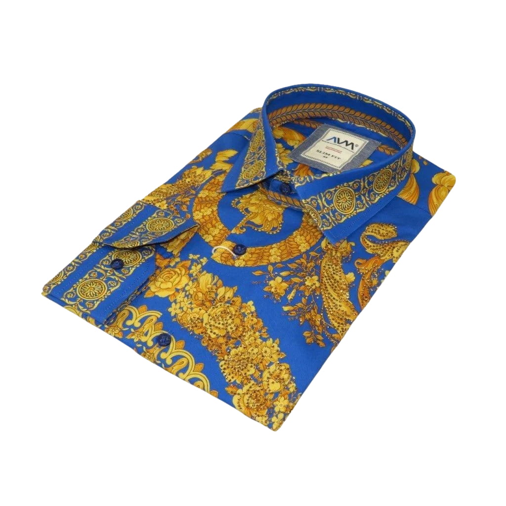 Men's AVM Crystal Shirt Medallion Medusa Cotton Turkey Slim Fit 9628 - 06 Royal Blue - J.Valintin Men's Wear Legend - 9628 - 06 Royal - M