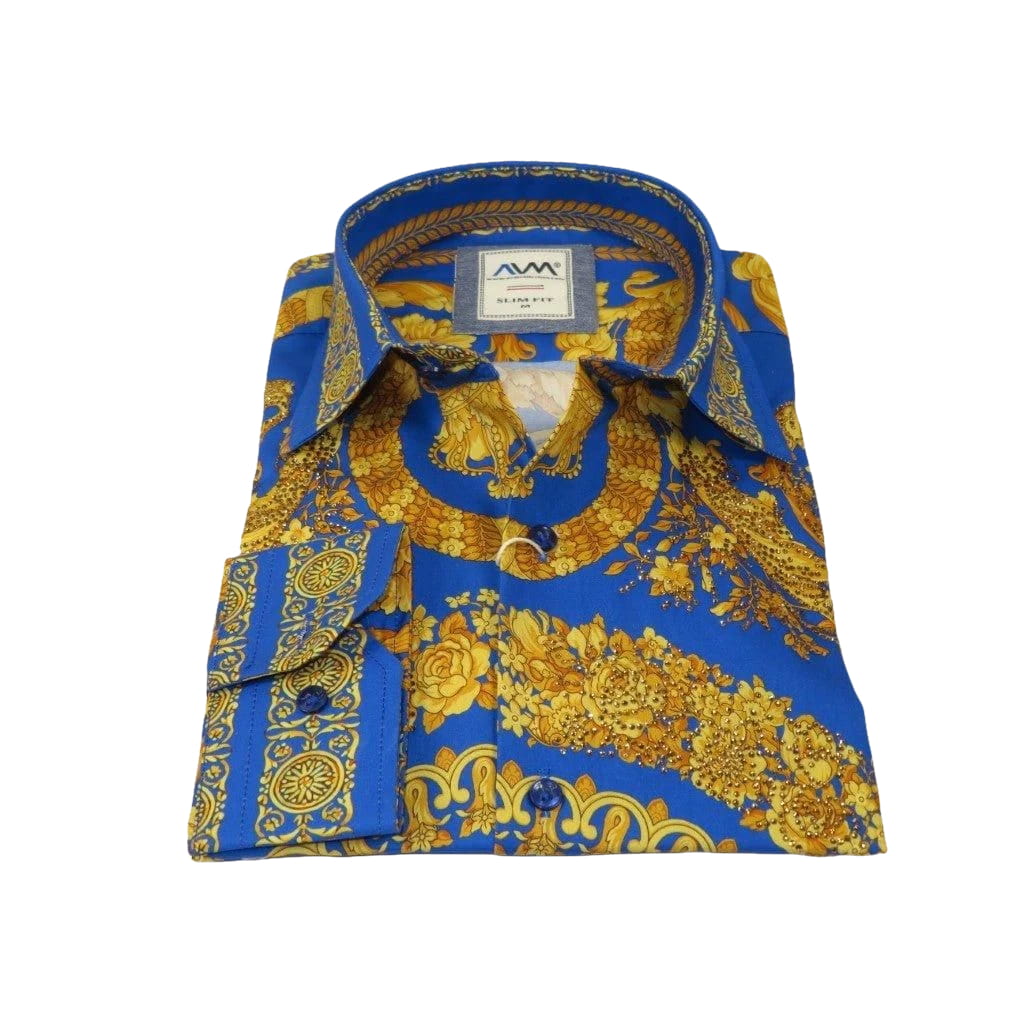 Men's AVM Crystal Shirt Medallion Medusa Cotton Turkey Slim Fit 9628 - 06 Royal Blue - J.Valintin Men's Wear Legend - 9628 - 06 Royal - M