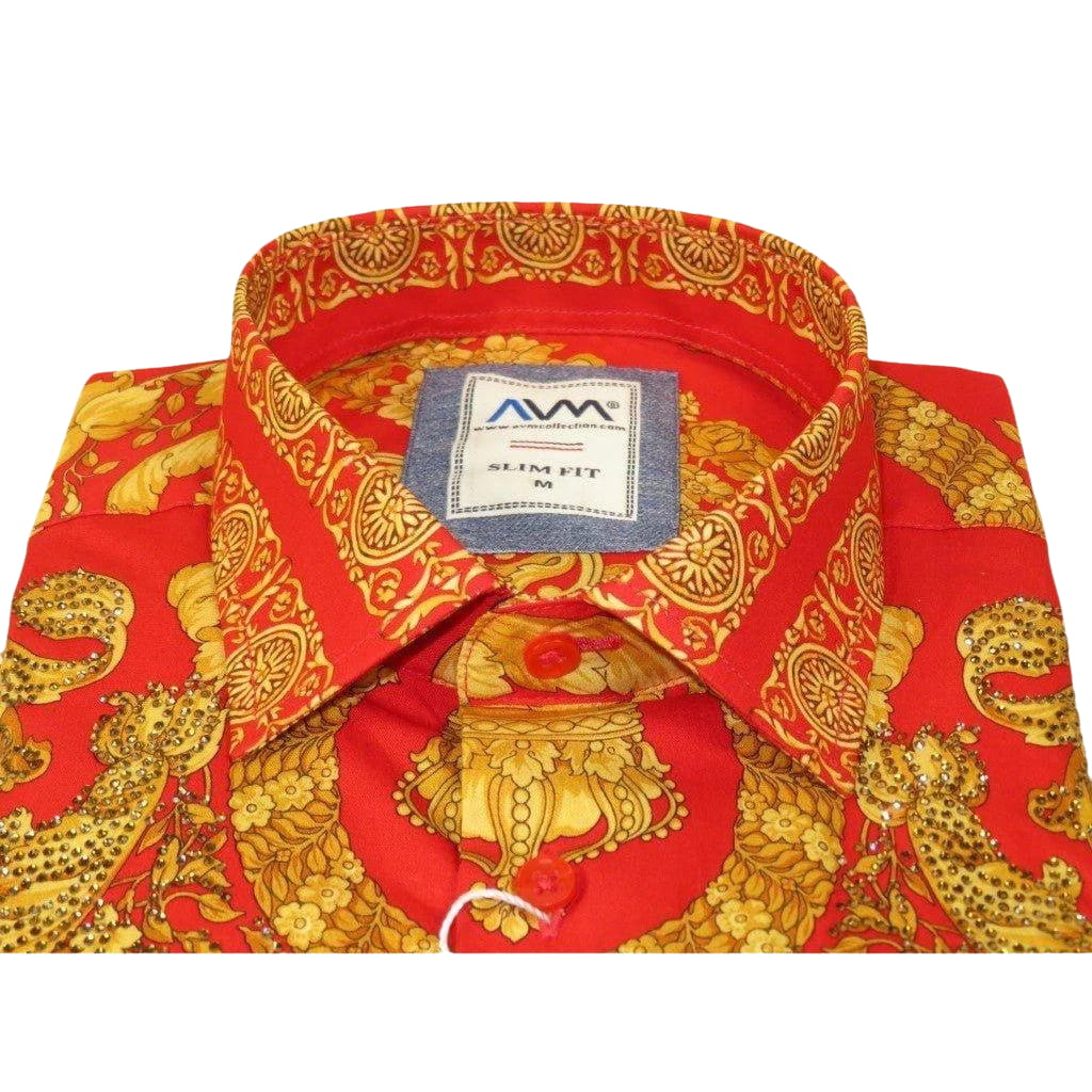 Men's AVM Crystal Shirt Medallion Medusa Cotton Turkey Slim Fit 9628 - 07 Red - J.Valintin Men's Wear Legend - 9628 - 07 Red - M