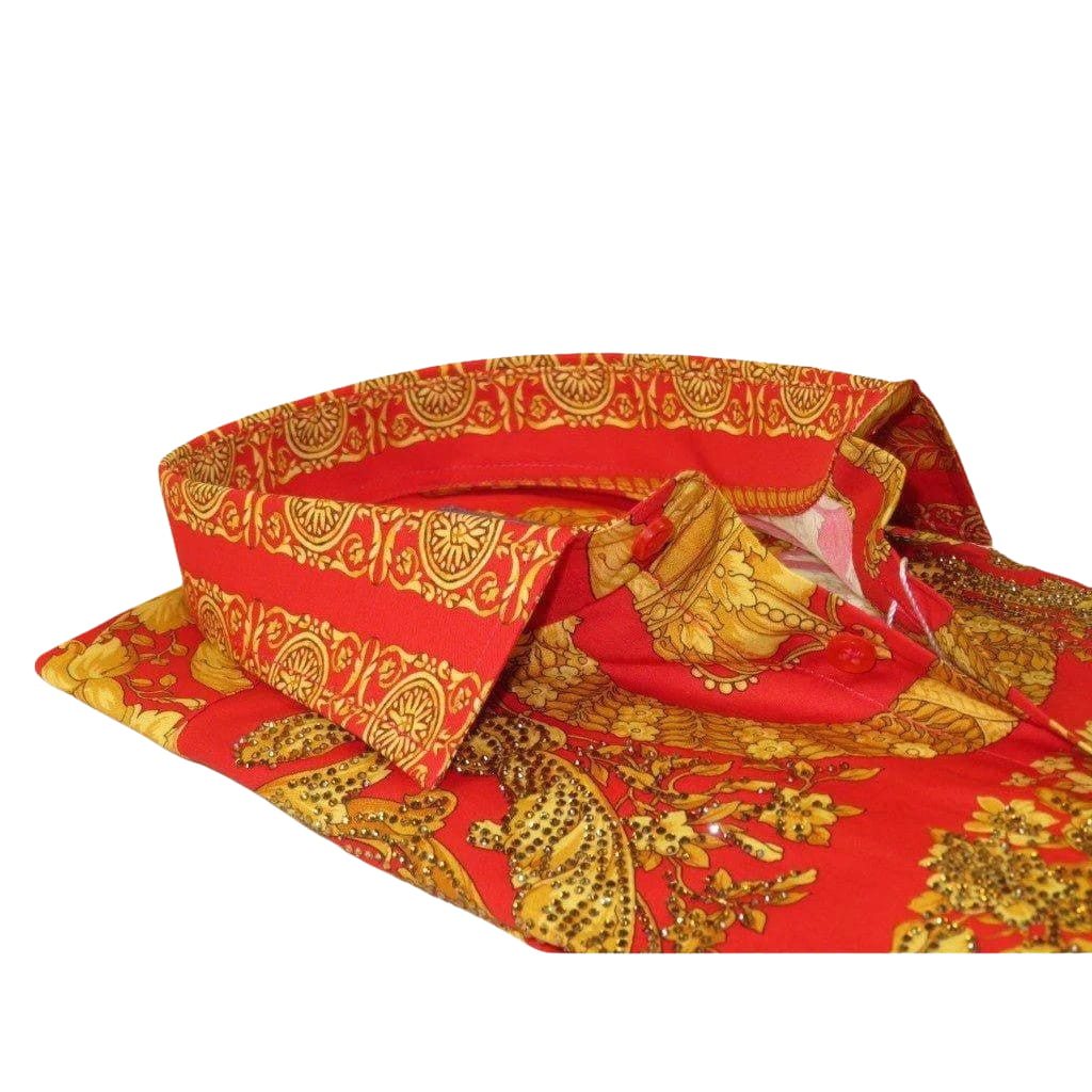 Men's AVM Crystal Shirt Medallion Medusa Cotton Turkey Slim Fit 9628 - 07 Red - J.Valintin Men's Wear Legend - 9628 - 07 Red - M