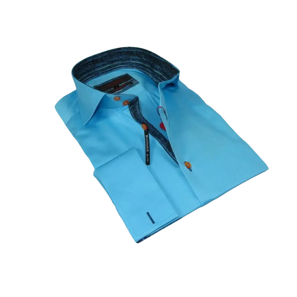 Men's Axxess Turkey Shirt 100% Cotton High Collar 224 - 08 French Cuffs Teal - J.Valintin Men's Wear Legend - 224 - 08 Teal - M