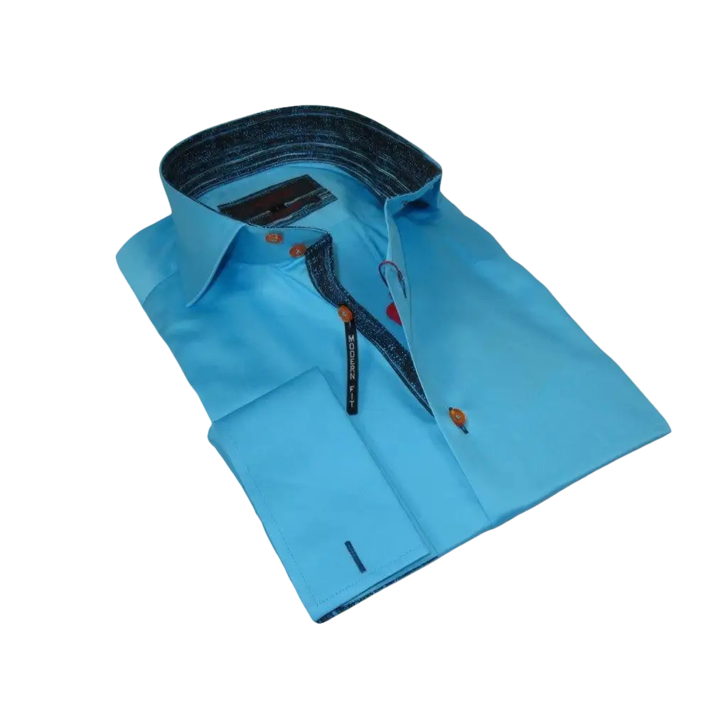 Men's Axxess Turkey Shirt 100% Cotton High Collar 224 - 08 French Cuffs Teal - J.Valintin Men's Wear Legend - 224 - 08 Teal - M