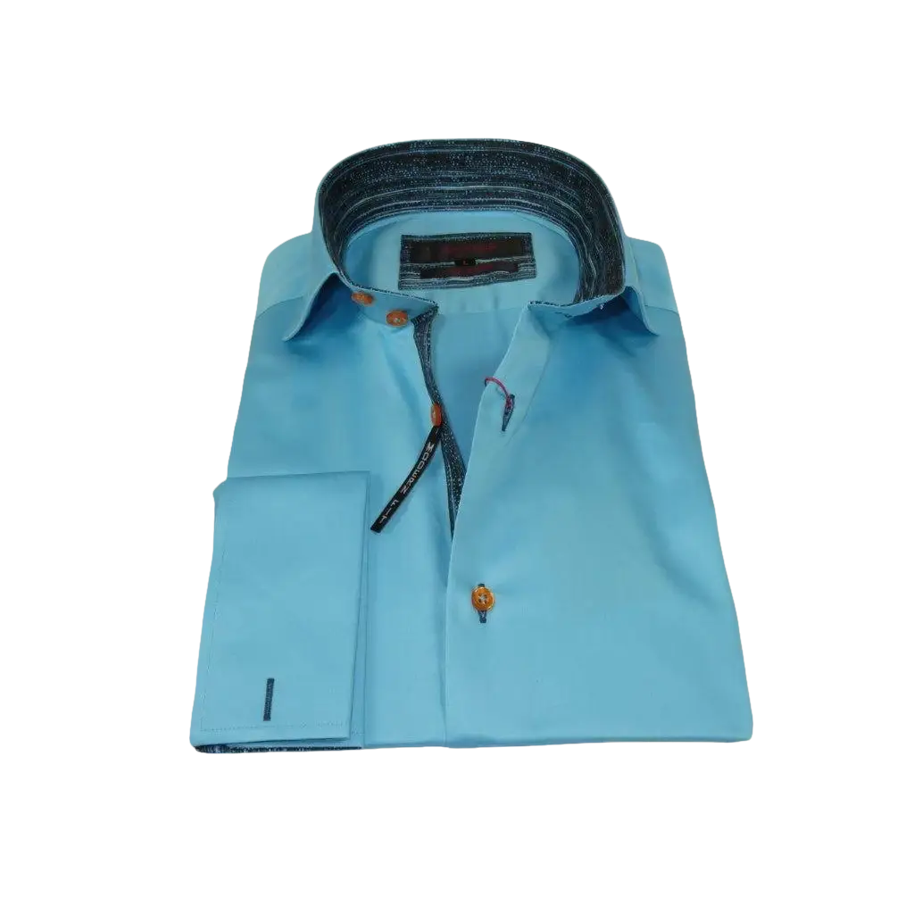 Men's Axxess Turkey Shirt 100% Cotton High Collar 224 - 08 French Cuffs Teal - J.Valintin Men's Wear Legend - 224 - 08 Teal - M