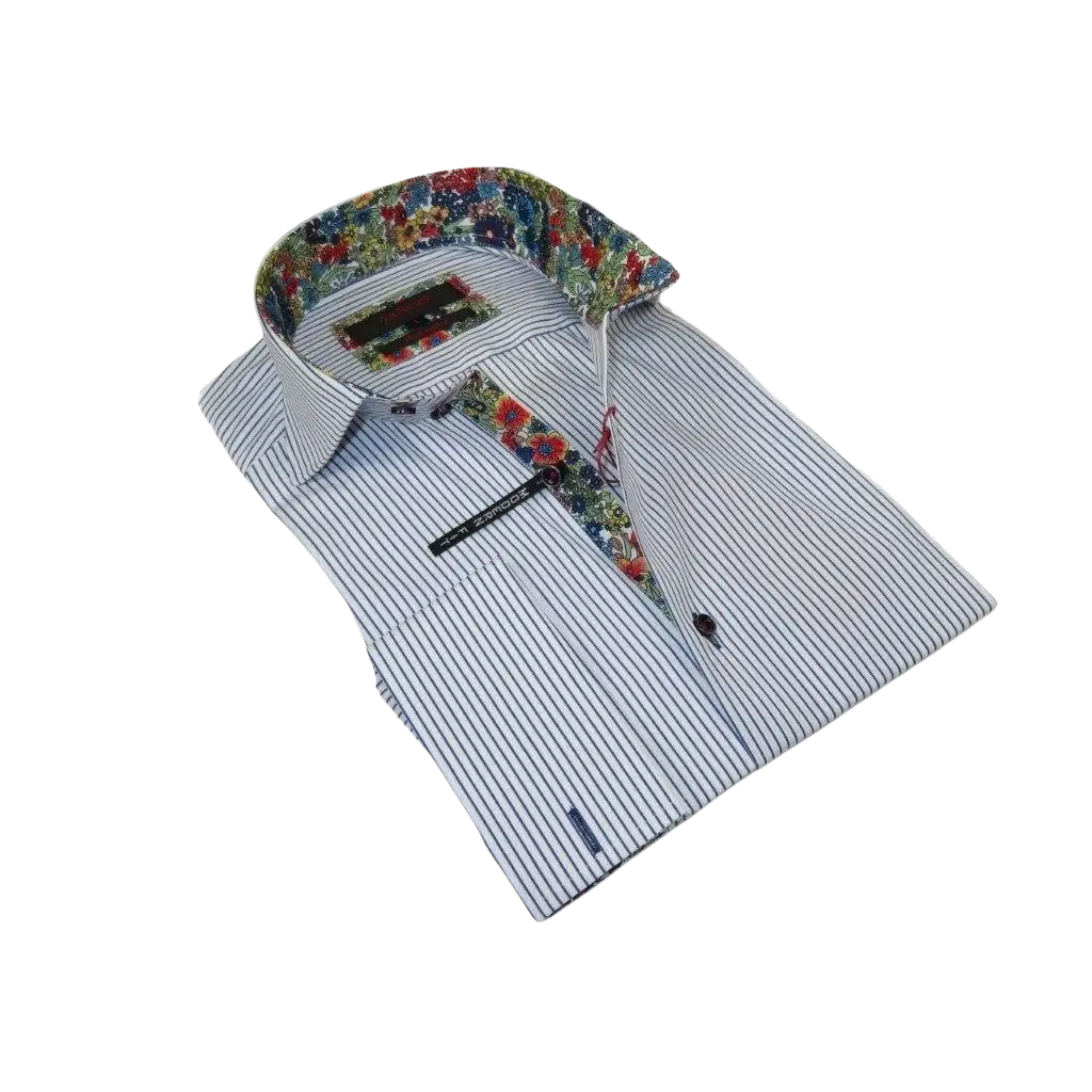 Men's Axxess Turkey Shirt 100% Cotton High Collar 224 - 11 French Cuffs Stripe - J.Valintin Men's Wear Legend - 224 - 11 White - M