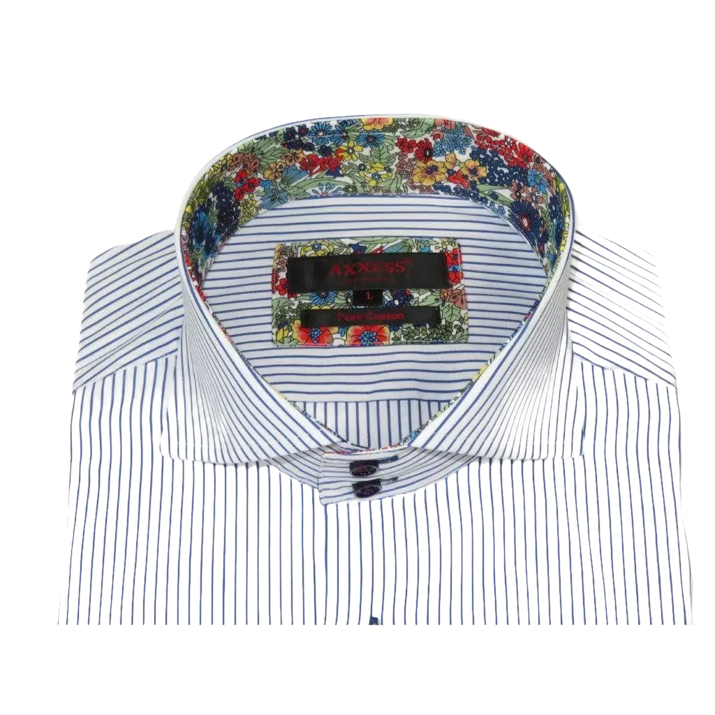 Men's Axxess Turkey Shirt 100% Cotton High Collar 224 - 11 French Cuffs Stripe - J.Valintin Men's Wear Legend - 224 - 11 White - M