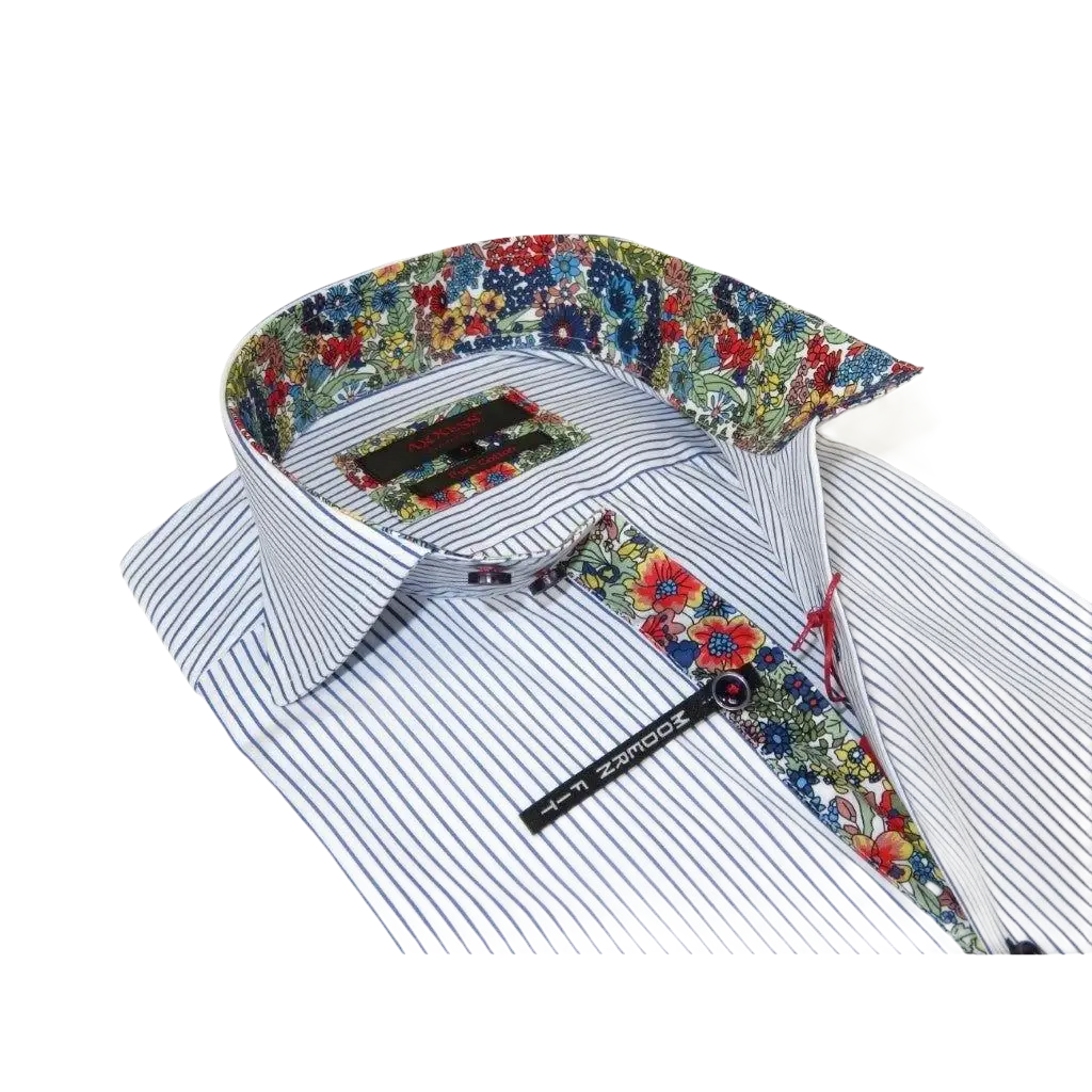 Men's Axxess Turkey Shirt 100% Cotton High Collar 224 - 11 French Cuffs Stripe - J.Valintin Men's Wear Legend - 224 - 11 White - M