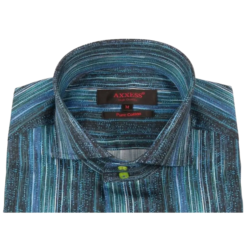 Men's Axxess Turkey Shirt 100% Egyptian Cotton High Collar 224 - 21 Teal Fancy - J.Valintin Men's Wear Legend - 224 - 21 Teal - M