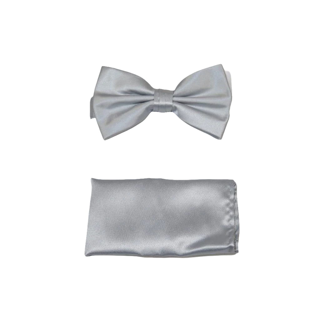Men's Bow Tie and Hankie by J.Valintin Collection #92489 Solid Satin Silver - J.Valintin Men's Wear Legend - 92489
