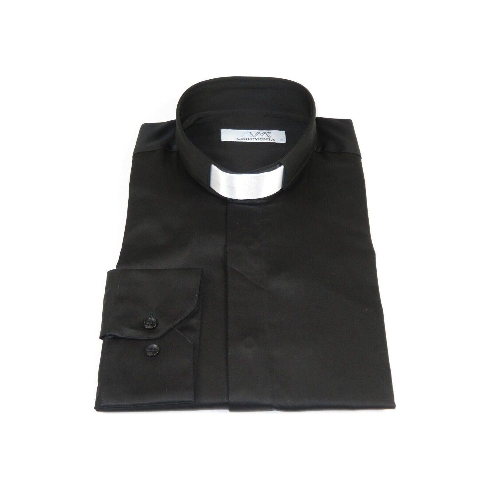 Mens CEREMONIA Clergy Pastor Priest Shirt 100% Cotton Turkey #stn 15 HYB Black - J.Valintin Men's Wear Legend - 97060