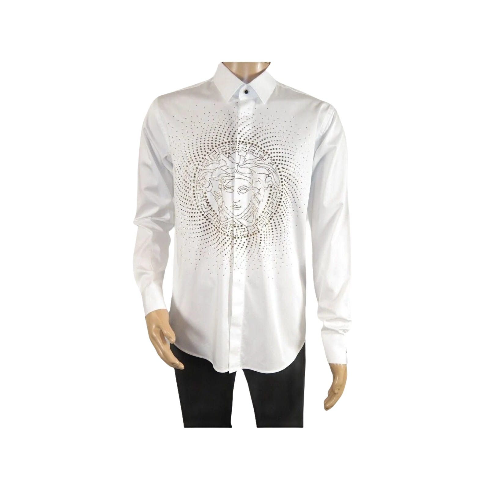 Mens CEREMONIA Shirt 100% Cotton Medusa Medallion Rhine Stones #STN 13 VRS white - J.Valintin Men's Wear Legend - 97085